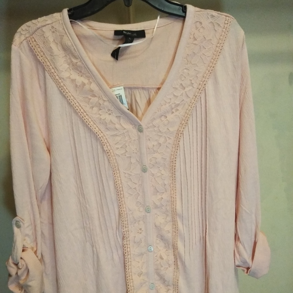Style & CO Women's Embroidered V-Neck Top